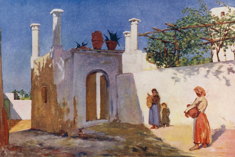 Wiejska droga Caprili, Capri (kolorowa litografia) autorstwa Augustine Fitzgerald