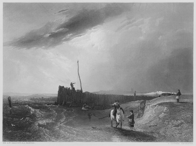 Stare molo w Littlehampton, ze zdjęcia w Galerii Vernon (rycina) autorstwa Augustus Wall (after) Callcott
