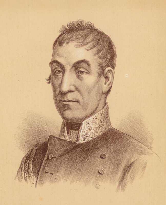Generał dywizji Lachlan Macquarie, piąty gubernator Nowej Południowej Walii (kolorowa litografia) autorstwa Australian School