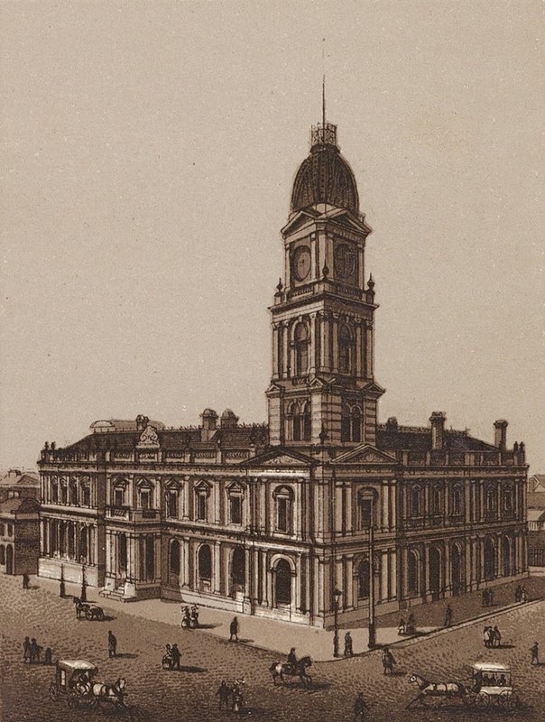 Melbourne, Australia: Hotham Town Hall (litografia) autorstwa Australian School