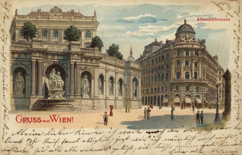 Pocztówka przedstawiająca Albrechtsbrunnen w Wiedniu autorstwa Austrian School