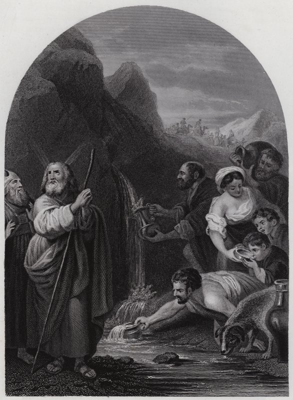 Mojżesz uderzający w skałę (rycina) autorstwa Bartolome Esteban (after) Murillo