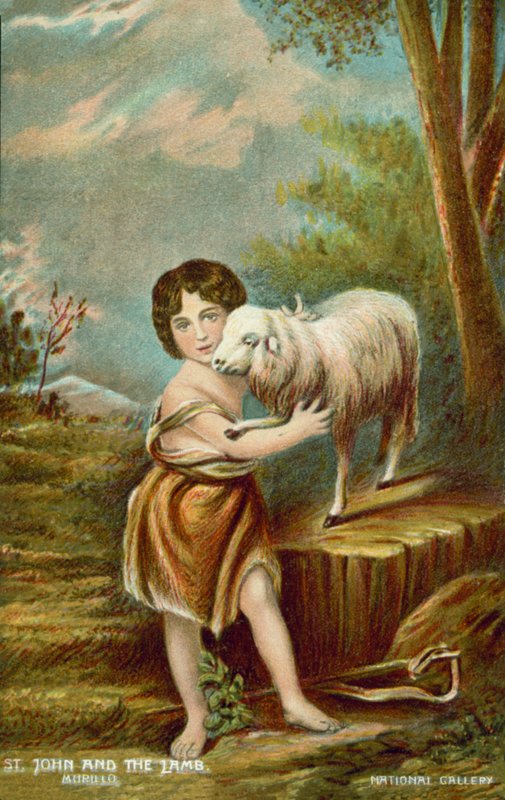 Dzieciątko św. Jana Chrzciciela i Baranek (litografia kolorowa) autorstwa Bartolome Esteban (after) Murillo