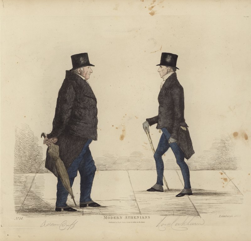 Wybitni Edynburczycy, aka Współcześni Ateńczycy, Adam Duff, Esq, szeryf Midlothian, Hon Henry (Lord) Cockburn (kolorowy grawerunek) autorstwa Benjamin William Crombie