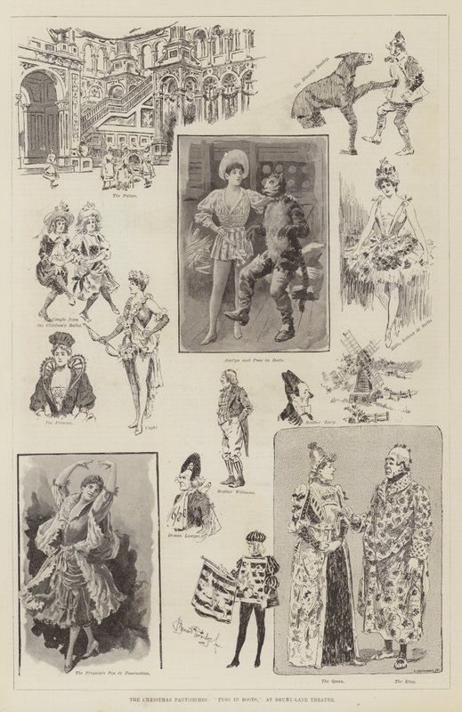 Pantomimy bożonarodzeniowe, Kot w butach, w teatrze Drury-Lane autorstwa Bernard Partridge