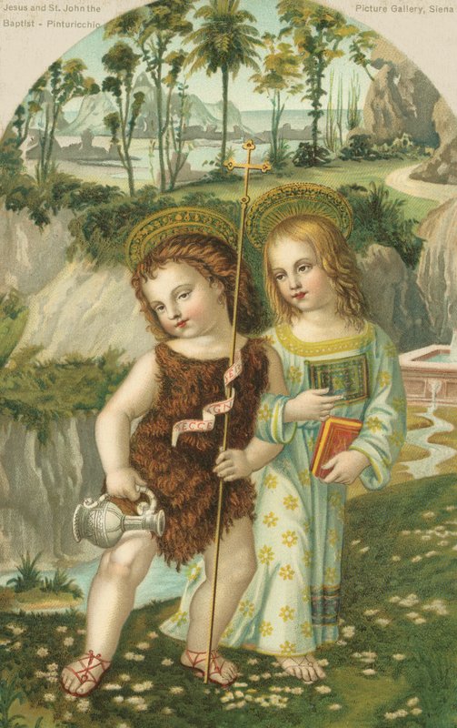 Jezus Chrystus i św. Jan Chrzciciel (chromolitografia) autorstwa Bernardino di Betto (after) Pinturicchio