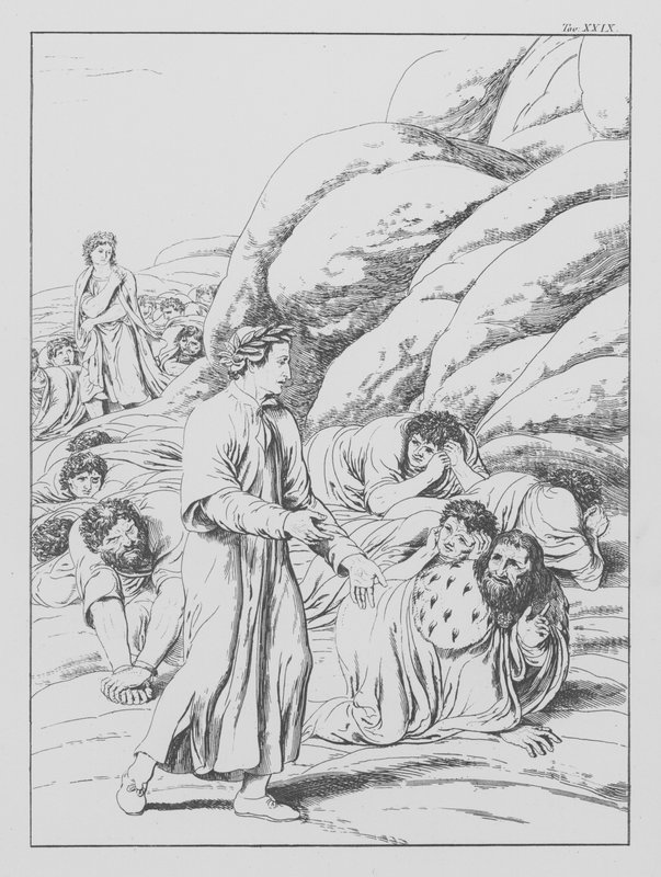 Boska komedia Dantego, Purgatorio (Czyściec), plansza XXIX (litografia) autorstwa Bernhard Schuler