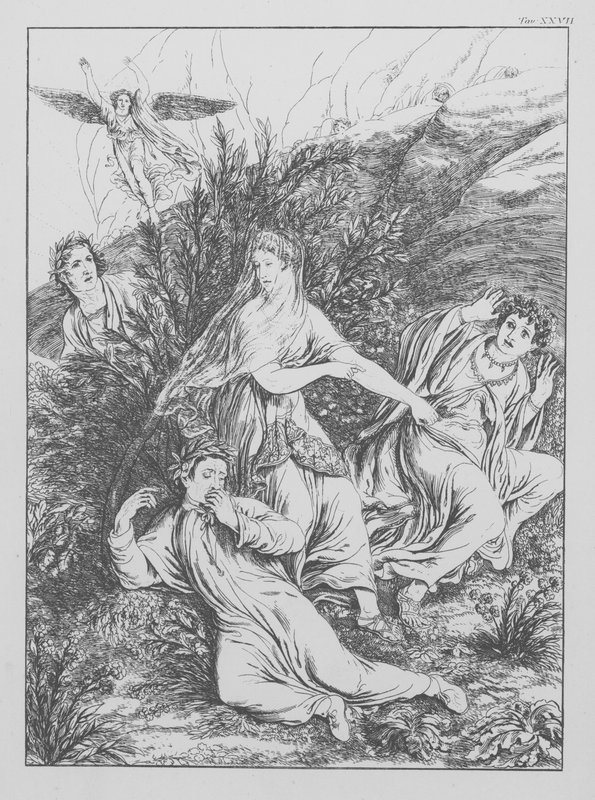Boska komedia Dantego, Purgatorio (Czyściec), plansza XXVII (litografia) autorstwa Bernhard Schuler