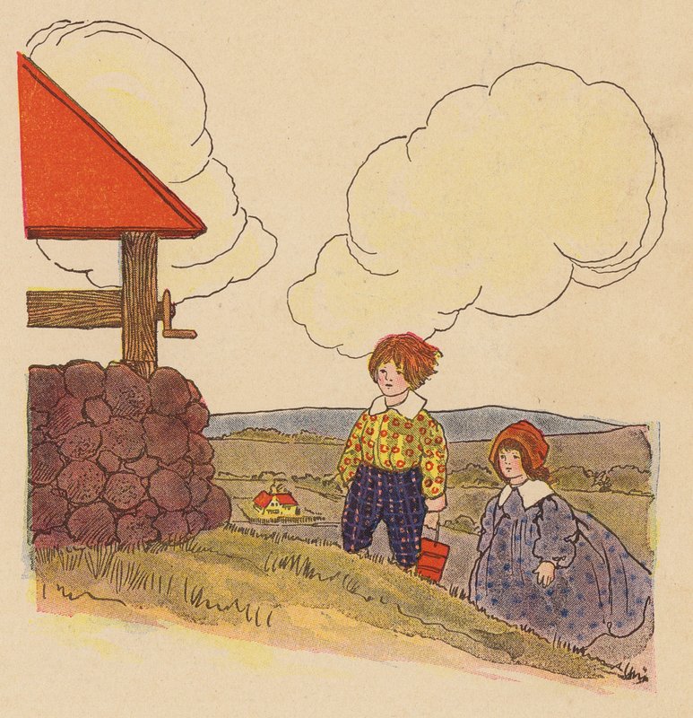 Rymowanka: Jack i Jill (kolorowa litografia) autorstwa Blanche Fisher Wright