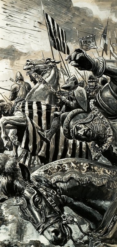 Francuzi pod ostrzałem w bitwie pod Agincourt autorstwa C.L. Doughty