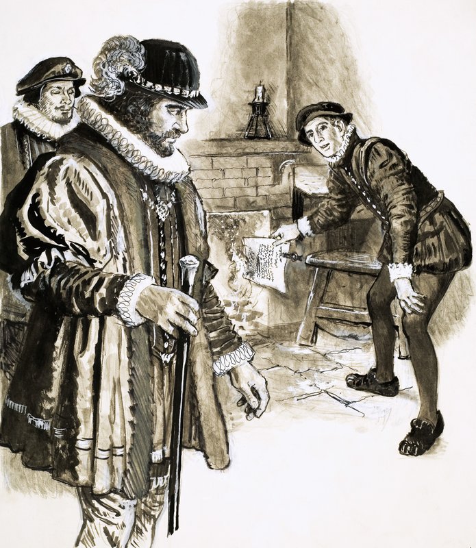 George Heriot spala weksel od króla o wartości 2 000 euro. autorstwa C.L. Doughty