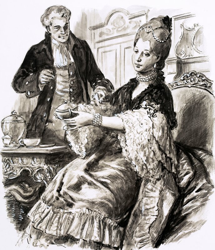 Josiah Wedgwood z królową Charlotte (gwasz na papierze) autorstwa C.L. Doughty