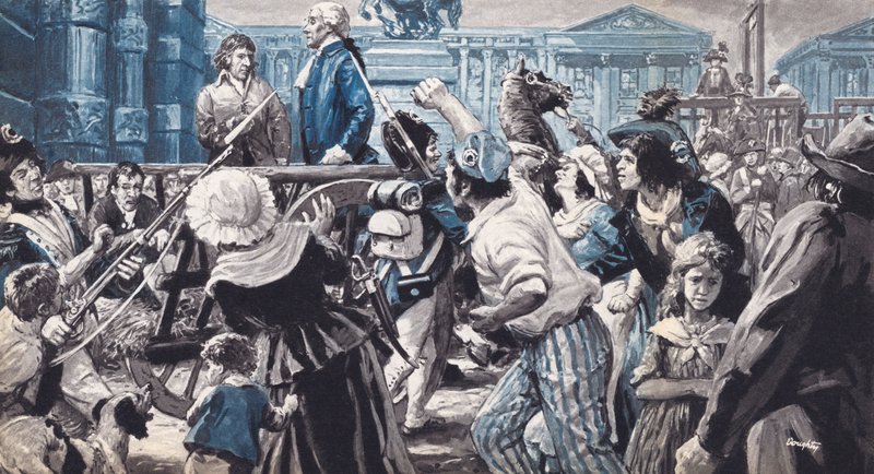 Lavoisier w drodze na egzekucję (kolorowa litografia) autorstwa C.L. Doughty