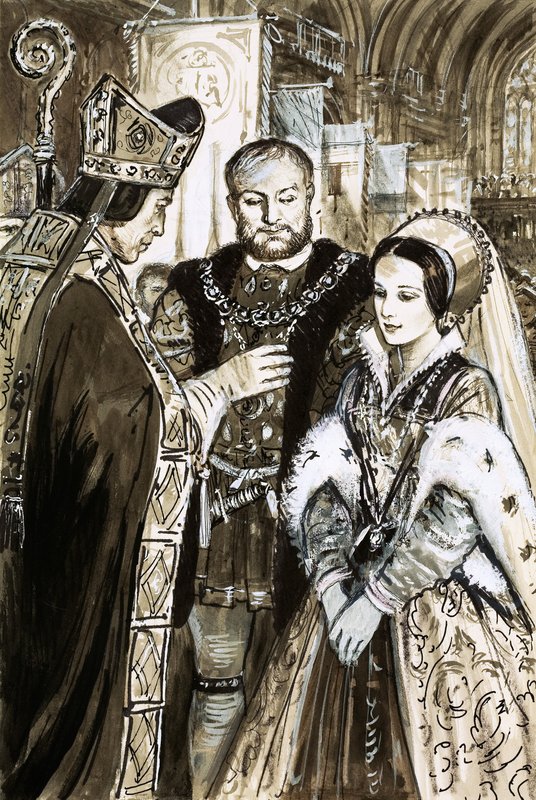 Małżeństwo Henryka VIII i Anny Boleyn (gwasz na papierze) autorstwa C.L. Doughty