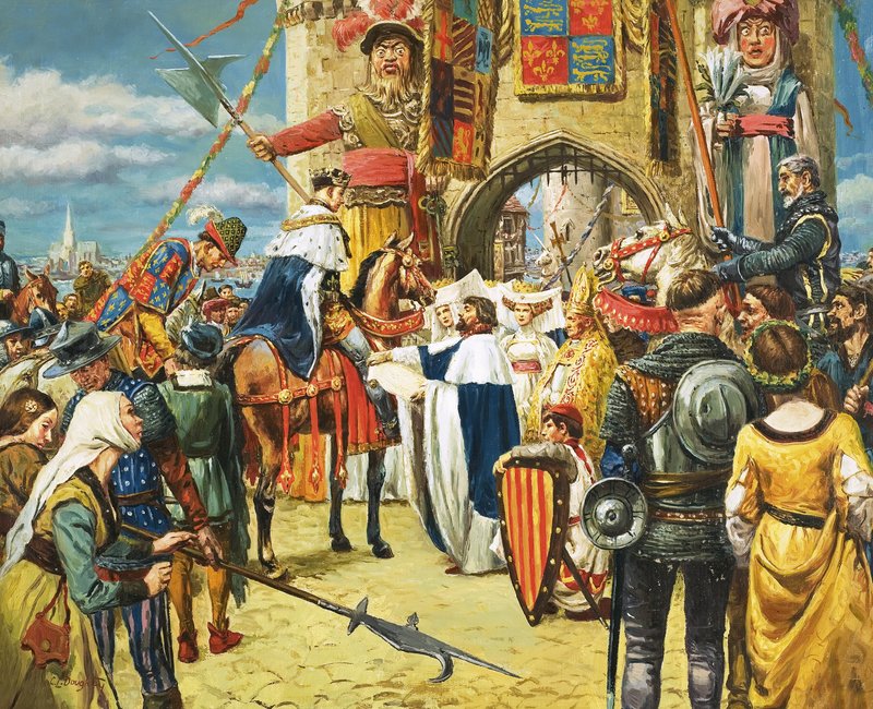 Niezidentyfikowany król witany przez dygnitarzy autorstwa C.L. Doughty