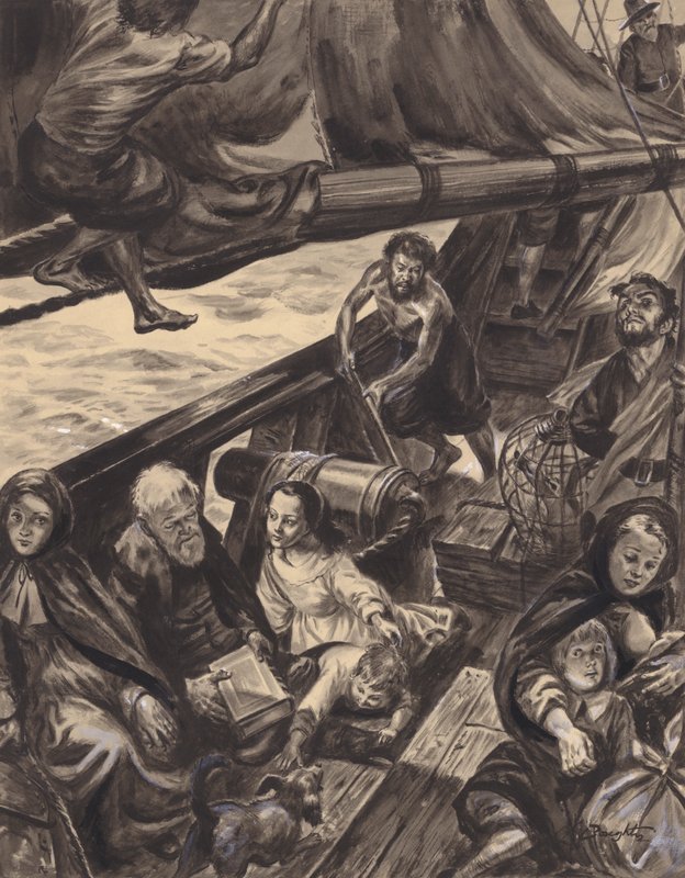 Voyage of the Mayflower (gwasz na papierze) autorstwa C.L. Doughty