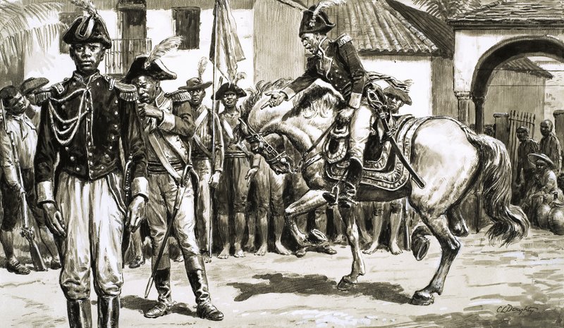 Kiedy siły brytyjskie najechały St. Domingue, siły dowodzone przez Toussaint Louverture odpierały atak autorstwa C.L. Doughty