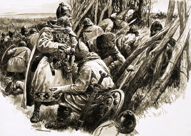 Wraz z niewielką grupą lojalnych zwolenników, król Alfred wycofał się na bagna autorstwa C.L. Doughty