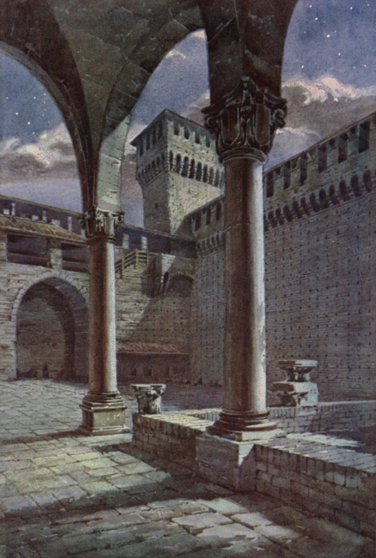 Dziedziniec, Castel Sforza, Mediolan (kolor lito) autorstwa C.T.G. Formili