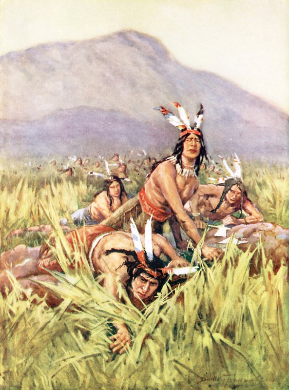Índios americanos prestes a fazer um ataque (lito de cor) polonês autorstwa C. Dudley Tennant