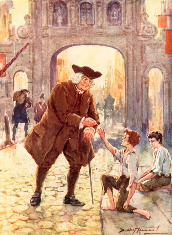 Wielki dr Johnson i jego skromny przyjaciel (litografia kolorowa) autorstwa C. Dudley Tennant