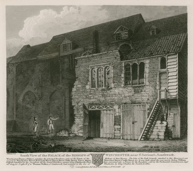 Widok od południa Pałacu Biskupów Winchester, niedaleko Bazyliki Świętego Zbawiciela, Southwark autorstwa C. John Mayle Whichelo
