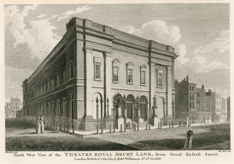 Zachodni widok na Theatre Royal, Drury Lane, Londyn, z Great Russell Street autorstwa C. John Mayle Whichelo