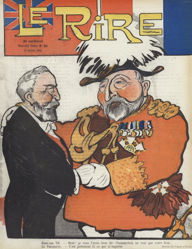 Prezydent Francji Loubet i król Edward VII. Ilustracja do Le Rire autorstwa Caran d Ache