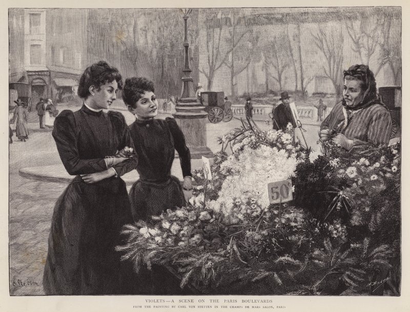 Fiołki - Scena na Bulwarach Paryskich, obraz w salonie Pól Marsowych, Paryż (lito) autorstwa Carl Ernest von Stetten