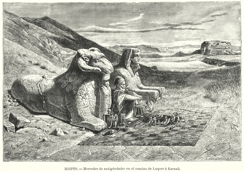Sprzedawca zabytków na drodze z Luksoru do Karnaku w Egipcie (lito) autorstwa Carl Friedrich Heinrich (after) Werner