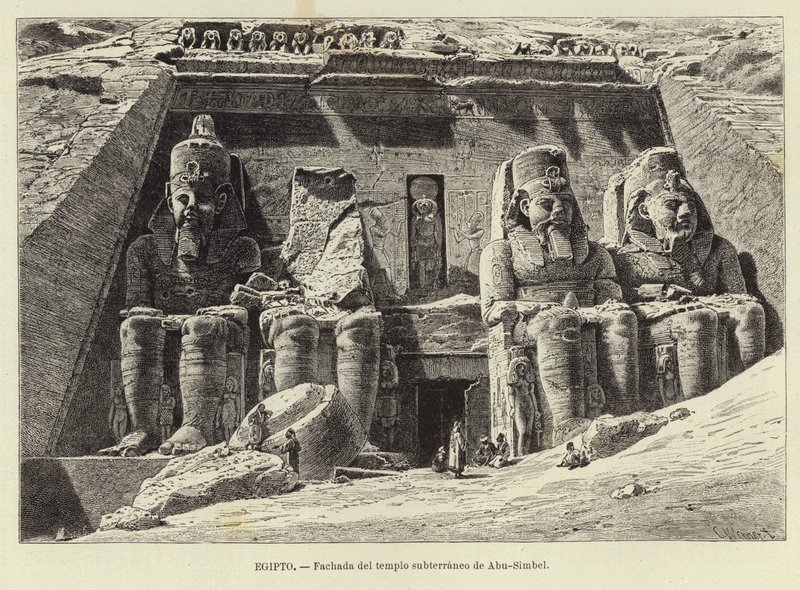 Egipt - Fasada podziemnej świątyni Abu Simbel autorstwa Carl Friedrich Heinrich Werner