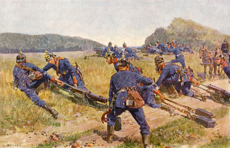 Bawarska firma karabinów maszynowych zakłada stanowisko (kolor lito) autorstwa Carl Ludwig Friedrich (after) Becker