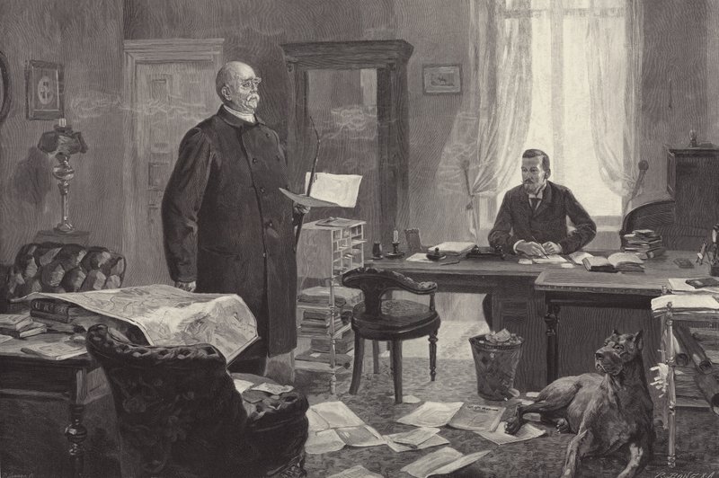 Bismarck dyktuje swoje wspomnienia (rycina) autorstwa Carl Ludwig Friedrich Becker