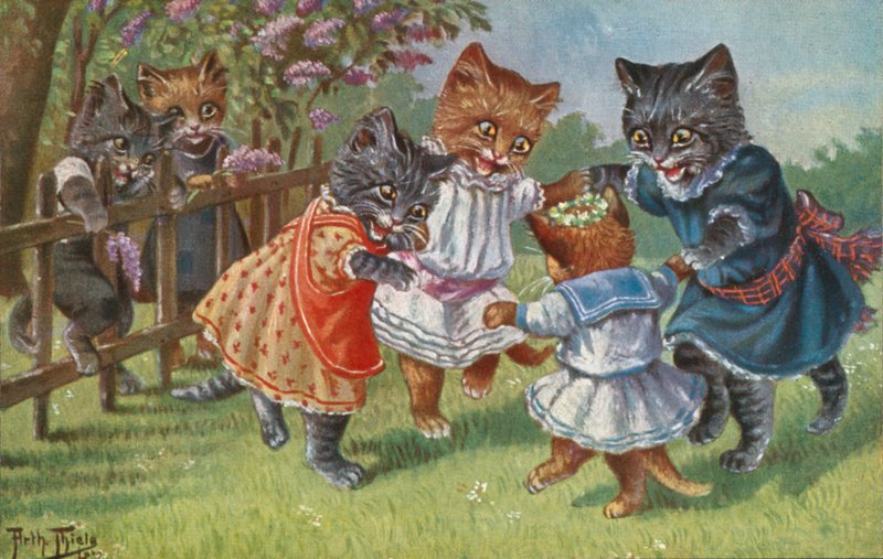 Humorystyczna pocztówka z kotem (kolorowa litografia) autorstwa Carl Robert Arthur Thiele