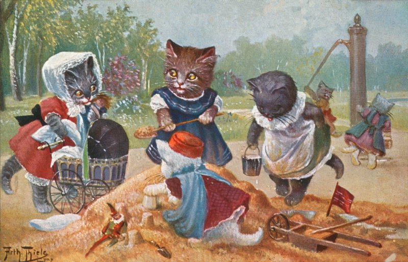 Humorystyczna pocztówka z kotem (kolorowa litografia) autorstwa Carl Robert Arthur Thiele