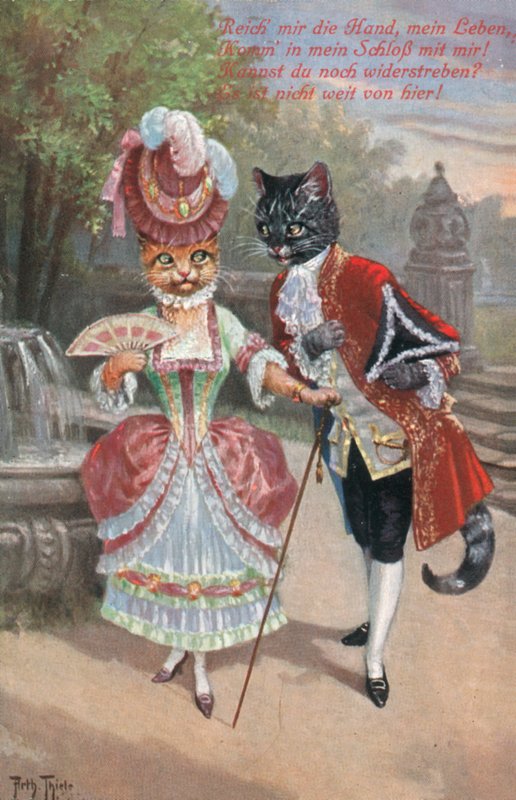 Humorystyczna pocztówka z kotem (kolorowa litografia) autorstwa Carl Robert Arthur Thiele