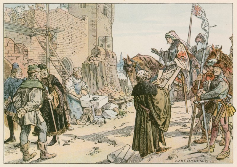 Fryderyk II przy wmurowaniu fundamentów zamku nad Szprewą w 1443 r. autorstwa Carl Rohling