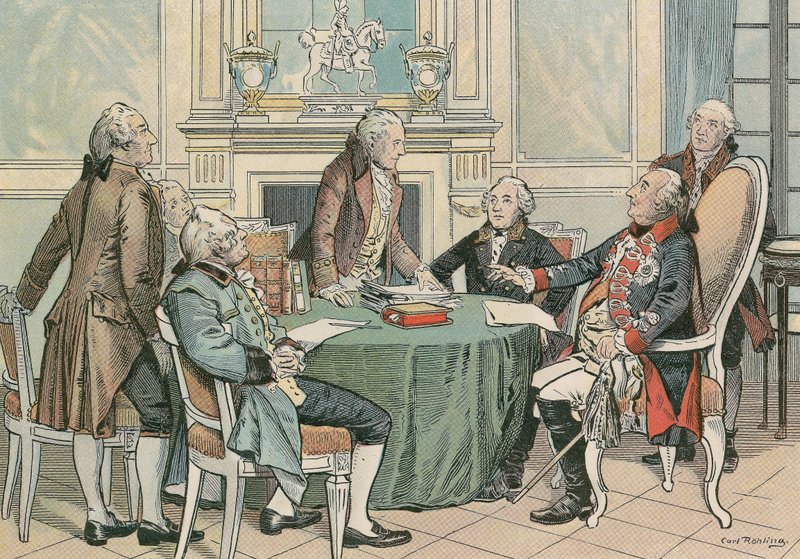 Fryderyk Wilhelm II, król pruski (1744-1797) na konsultacjach w sprawie pruskiego kodeksu cywilnego (ok. 1790) autorstwa Carl Rohling