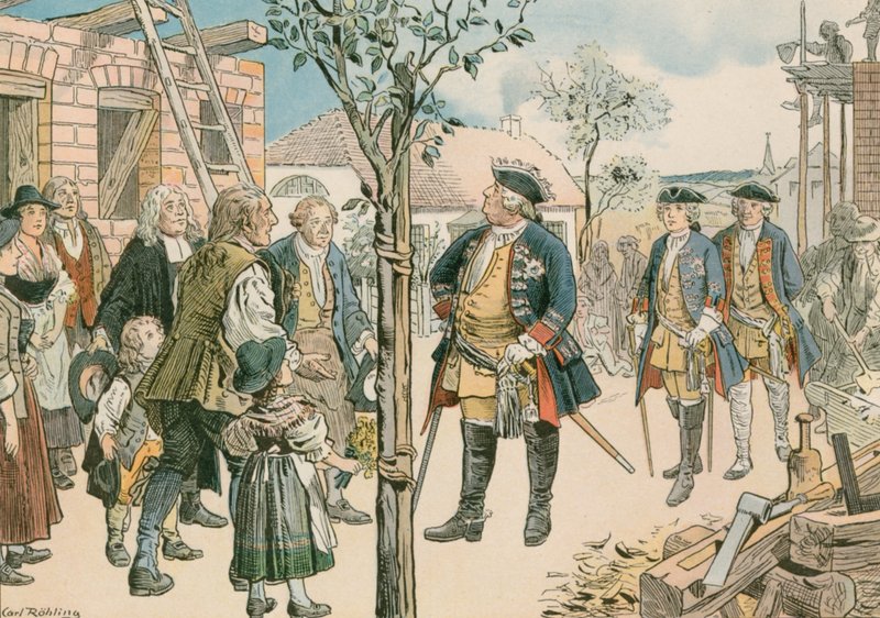 Fryderyk Wilhelm I (1688-1740) z przesiedlonymi Salzburgami w Prusach Wschodnich w 1739 r. autorstwa Carl Rohling