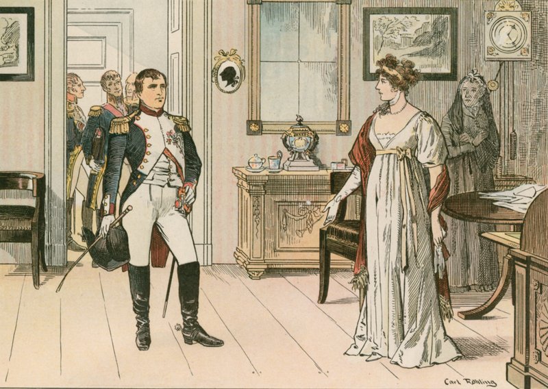 Królowa Ludwika Pruska (1776-1810) i Napoleon I (1769-1821) w Tilsit w 1807 r. podczas podpisywania drugiego traktatu tylżyckiego autorstwa Carl Rohling