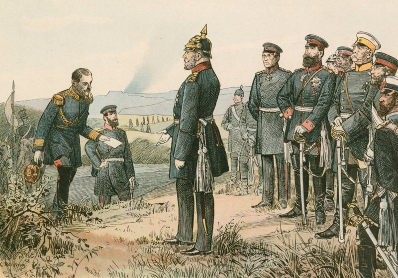 Wilhelm I, król Prus i cesarz Niemiec (1797-1888), otrzymanie kapitulacji Napoleona III w 1870 po bitwie pod Sedanem autorstwa Carl Rohling