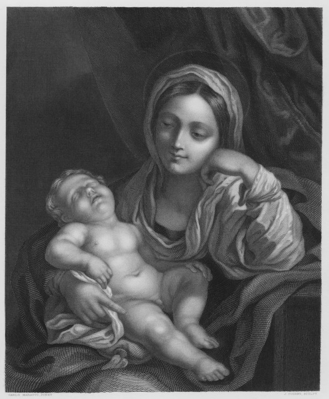 Dziewica z Dzieciątkiem, ze zdjęcia w Królewskiej Kolekcji (rycina) autorstwa Carlo (after) Maratta or Maratti
