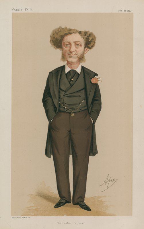 poseł Albert Grant; Leicester Square; 21 lutego 1874; Targowisko próżności; kreskówka autorstwa Carlo Pellegrini