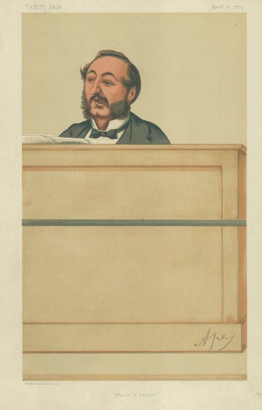 Pan Ira D. Sankey, Pochwała i modlitwa, 10 kwietnia 1875 r., komiks Vanity Fair autorstwa Carlo Pellegrini