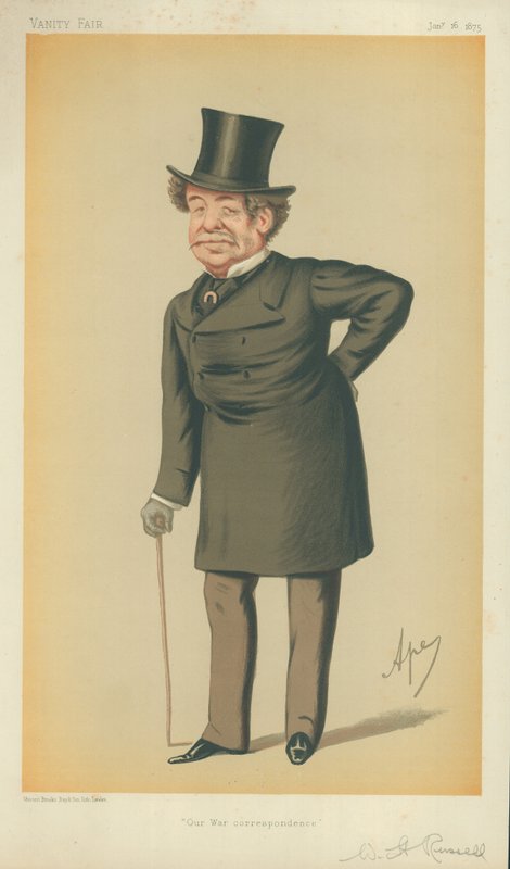 Pan William Howard Russell, nasza korespondencja wojenna, 16 stycznia 1875 r., komiks Vanity Fair autorstwa Carlo Pellegrini