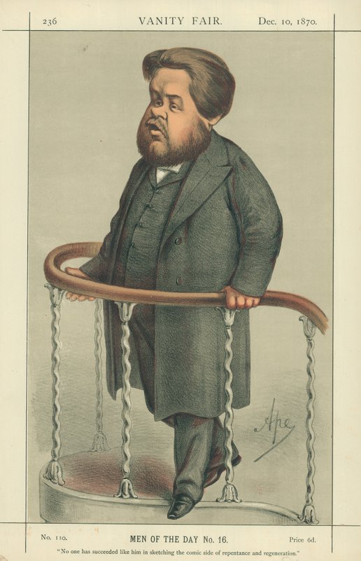 The Rev Charles Spurgeon, Nikt nie zdołał tak jak on naszkicować komicznej strony pokuty i odnowy, 17 lipca 1880, komiks Vanity Fair autorstwa Carlo Pellegrini