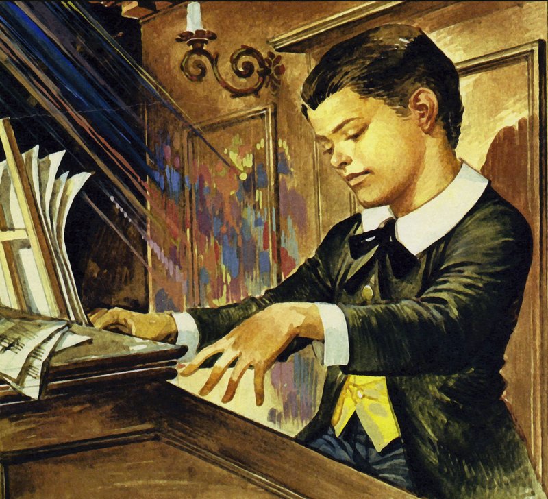 Albert Schweitzer jako chłopiec (kolorowa litografia) autorstwa Carlos Gabriel Roume