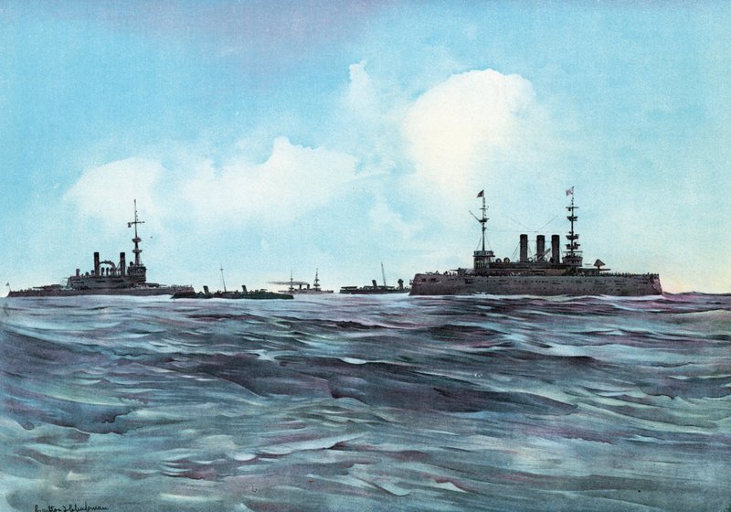 Indiana i Nowy Jork okrążone i strzeżone przez torpedowce i krążowniki autorstwa Carlton Theodore Chapman