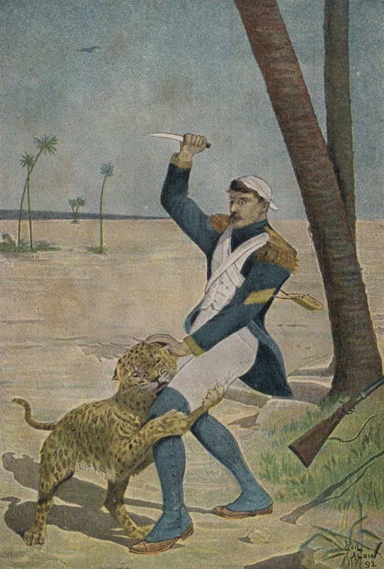 Francuski żołnierz zaatakowany przez panterę w Egipcie autorstwa Cecil Charles Windsor Aldin