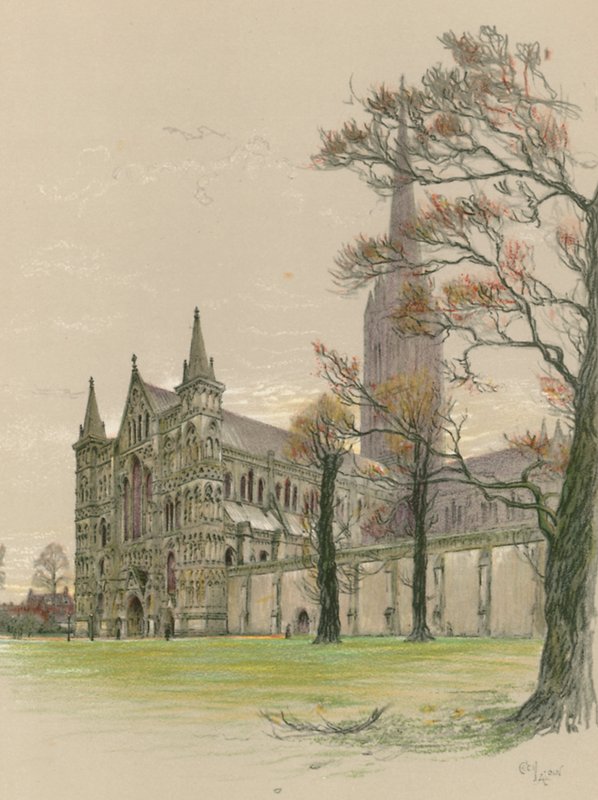 Katedra w Salisbury autorstwa Cecil Charles Windsor Aldin